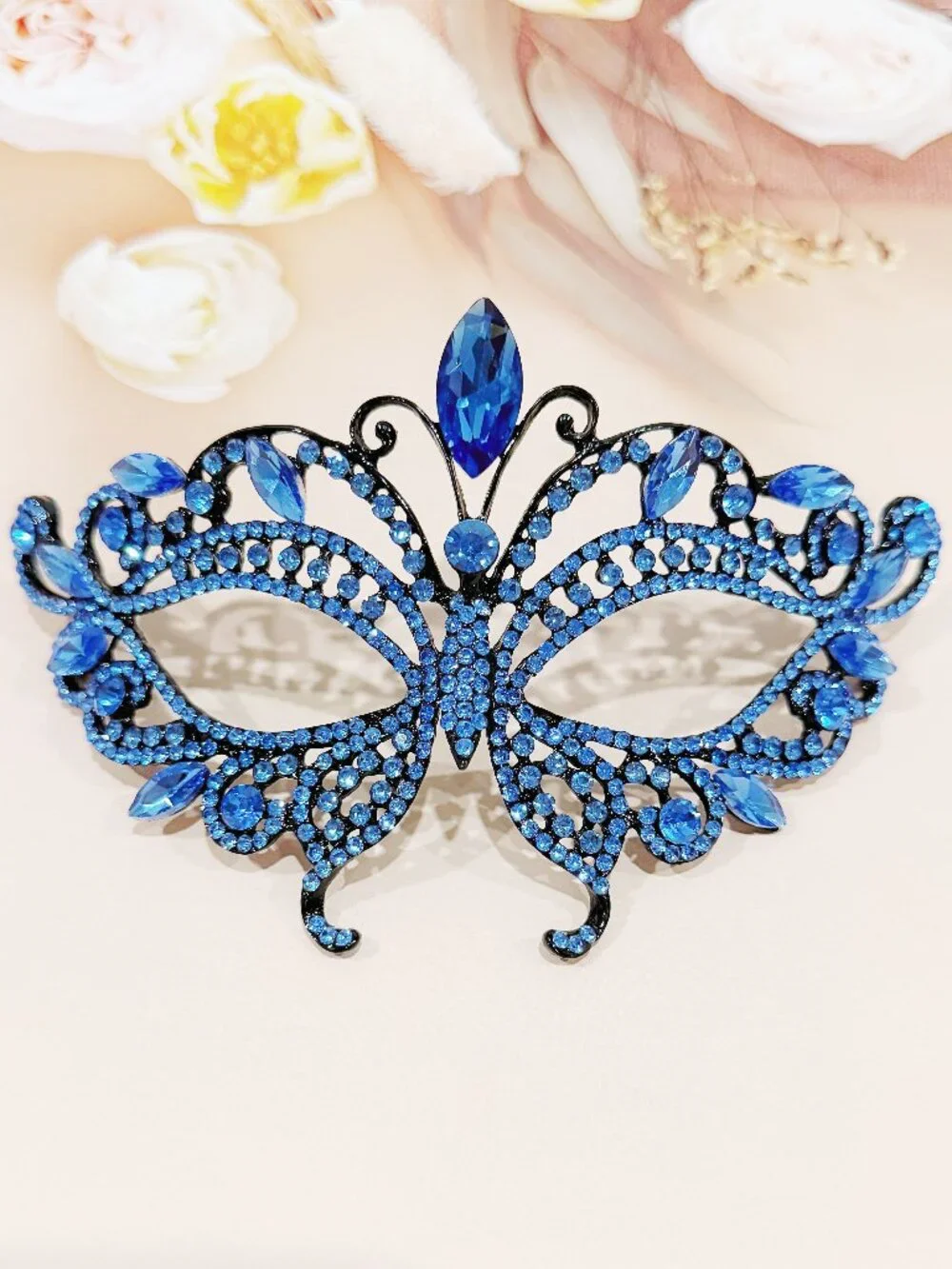 Blue Crystal Masquerade Mask, Butterfly Venetian Mask, Masquerade Ball Mask